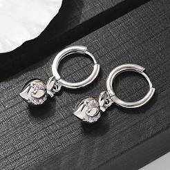 真鍮製キュービックジルコニアフープピアス  鉛フリー＆カドミウムフリー  プラチナ  りんご  27x8mm&nbsp;EJEW-Q015-01P-C