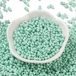 ガラスシードビーズ  不透明色の光沢  ピーナッツ  アクアマリン  5~6x2.5~3x3~3.5mm  穴：1~1.2mm  約5000個/ポンド&nbsp;SEED-L011-04A-12