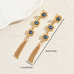 Stainless Steel Flower with Evil Eye Tassel Stud Earrings&nbsp;QH9195