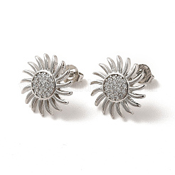 Rack Plating Brass Micro Pave Clear Cubic Zirconia Sun Stud Earrings&nbsp;EJEW-F301-18