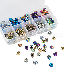 150個10色電気メッキガラスビーズ  ティアドロップ  トップ掘削  多面カット  ミックスカラー  10x8mm  穴：1.2mm  15個/スタイル&nbsp;EGLA-TA0013-02