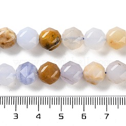 天然ブルーカルセドニービーズ連売り  多面カット  ダブルハート＆スターカットビーズ  8.5~10.5x9~10.5mm  穴：0.8mm  約40~42個/連  15.43~15.94インチ（39.2~40.5cm）&nbsp;G-NH0021-A11-02