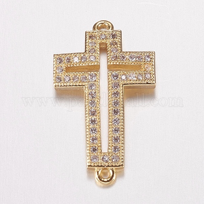 Brass Micro Pave Cubic Zirconia Links&nbsp;ZIRC-F068-26G-1