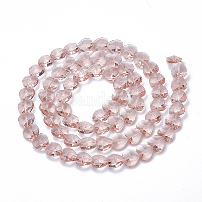 透明ガラスビーズ  多面カット  ハート  ダークサーモン  14x14x8.5mm  穴：1mm&nbsp;GLAA-Q066-14mm-A15-1