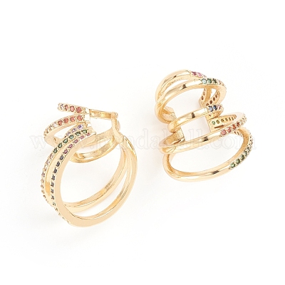 Brass Micro Pave Cubic Zirconia Cuff Earrings&nbsp;EJEW-G274-04G-1