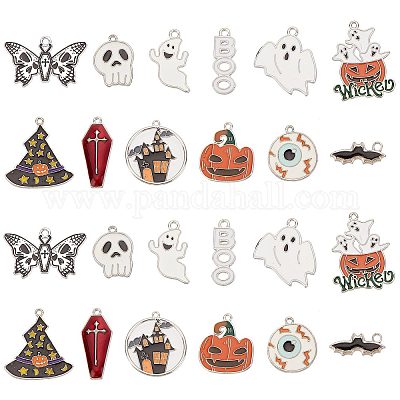 Wholesale 24Pcs 12 Styles Halloween Alloy Enamel Pendant