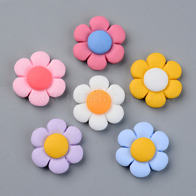 樹脂カボション  不透明な  花  ミックスカラー  24x22.5x7mm&nbsp;RESI-R429-03B-1