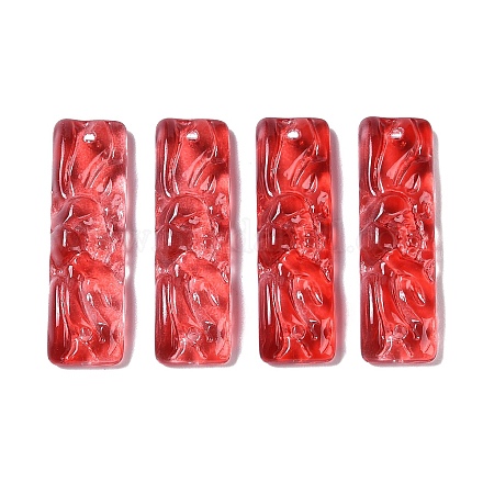 ベーキングペイントガラスペンダント  長方形  レッド  30x9x5.5mm  穴：1mm&nbsp;GLAA-S202-16G-1