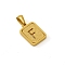 Stainless Steel Pendants, Real 18K Gold Plated, Rectangle, Letter F, 15x12mm