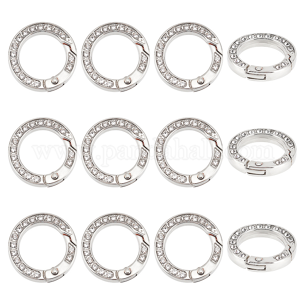 Spring Gates D Rings Wholesale 12pcs Alloy Spring Gate Ring with Rhinestone - Pandahall.com