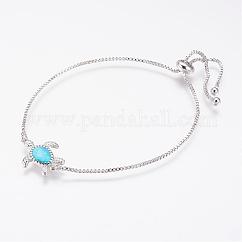 Long-Lasting Plated Adjustable Brass Slider Bracelets, Bolo Bracelets, with Synthetic Opal, Tortoise, Platinum, 237mm