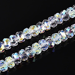 Electroplate Glass Beads Strands, Rondelle, Faceted, AB Plated, Clear, 7~8x4.5~5mm, Hole: 1.2~1.4mm, about 79~81pcs/strand, 15.35~15.94''(39~40.5cm)
