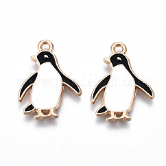 Eco-Friendly Alloy Enamel Pendants, Cadmium Free & Lead Free & Nickel Free, Penguin, Light Gold, White, 23x17x1.5mm, Hole: 1.8mm