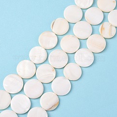 Natural Freshwater Shell Beads, Flat Round, White, 20x2~5mm, Hole: 0.8~1.1mm, 20pcs/strand, 16 inch/strand