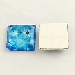 Floral Pattern Glass Flatback Square Cabochons for DIY Projects&nbsp;X-GGLA-S022-15mm-37