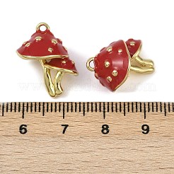 真鍮製エナメルペンダント  きのこチャーム  長持ちメッキ  カドミウムフリー＆鉛フリー  ラックめっき  18KGP本金メッキ  レッド  18.5x16x13.5mm  穴：1.2mm&nbsp;KK-I358-074G-02