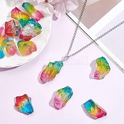 天然石クオーツクリスタルビーズ  トルマリンメッキカラー  染め  穴なし/ドリルなし  ナゲット  45~55x22~27x15~24mm  200 G /ボックス&nbsp;G-NB0001-12