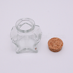 空のガラスの願いのボトル  ビーズコンテナ  コルク栓付き  スター  透明  72x66x41mm  穴：30mm&nbsp;GLAA-WH0025-14