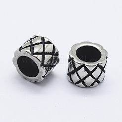 316サージカルステンレススチールヨーロピアンビーズ  大穴ビーズ  編組柱  アンティークシルバー  8.5x7mm  穴：5mm&nbsp;LS-STAS-O102-01AS