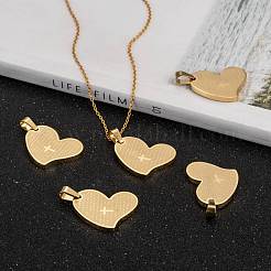 304 ステンレススチール ハート 主の祈り クロス ペンダント  ゴールドカラー  26x20x2.5mm  穴：4.5x5.5mm&nbsp;X-STAS-O065-15