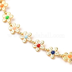 Brass Enamel Flower Link Chain Anklets&nbsp;AJEW-AN00316
