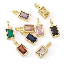 9Pcs 9 Colors Rectangle Brass Micro Pave Cubic Zirconia Charms&nbsp;KK-TA0008-33
