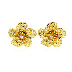 真鍮マイクロペーブクリアキュービックジルコニアスタッドピアス  花  ゴールドカラー  22x23mm&nbsp;WG070C8-01