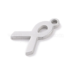 変色しない304ステンレススチールチャーム  レーザー切断  ステンレス鋼色  意識のリボン  11x6.5x1mm  穴：1mm&nbsp;LS-STAS-K286-01C-P