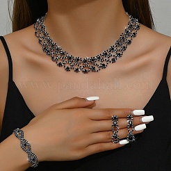 Alloy Rhinestone Link Chain Necklaces & Stud Dangle Earrings & Bracelets Sets&nbsp;FS-WG454B6-02