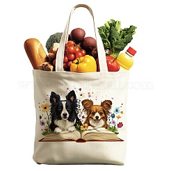 キャンバスレディーストートバッグ  ハンドル付き  ショッピング用ショルダーバッグ  長方形  犬  38x40cm&nbsp;ABAG-WH0057-007