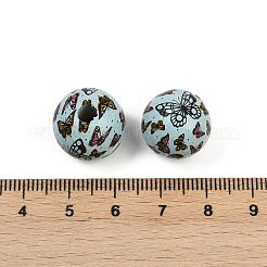 塗装木材ヨーロッパビーズ  大穴ビーズ  ラウンド  ライトブルー  蝶  15.5mm  穴：4~4.5mm&nbsp;WOOD-F017-04D