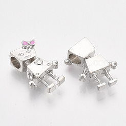 合金ヨーロピアンビーズ  ホットピンクのエナメル  大穴ビーズ  ロボット  プラチナ  21x14.5x6.5mm  穴：4.5mm&nbsp;MPDL-S067-35A-P