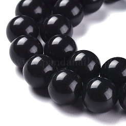 天然ブラックストーンビーズ連売り  ラウンド  12mm  穴：1mm  約31個/連  14.76インチ（37.5cm）&nbsp;G-I288-A02-12mm