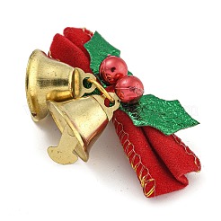 布と鉄のクリスマスの蝶結びのベルの吊り下げ飾り  クリスマスツリーやホリデーパーティーの装飾に  レッド  38x49x16mm&nbsp;HJEW-S004-01B
