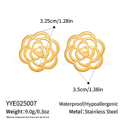 女性用304ステンレススチール製中空カメリアスタッドピアス  ゴールドカラー  32.5x35mm&nbsp;DI8670-1