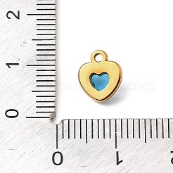 304ステンレスペンダント  ラインストーン付き  ハートチャーム  多面カット  ゴールドカラー  ブルージルコン  9x8x3.5mm  穴：1.2mm&nbsp;STAS-Z199-02G-06