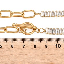 304ステンレススチール製、クリアキュービックジルコニアをパヴェセッティングしたテニスチェーン、ペーパークリップチェーンネックレス（OTクラスプ付き）  イオンプレーティング（ip）  ゴールドカラー  15.75インチ（40cm）&nbsp;NJEW-D326-02G
