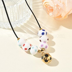 Sports 304 Stainless Steel Enamel Football Pendant Black Waxed Cord Necklaces&nbsp;SA-CBA5F92-02G