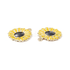 合金ペンダント  エナメル  花/デイジー  ライトゴールド  ブラック  28.5x26x2.5mm  穴：2.5mm&nbsp;X-PALLOY-S121-215C