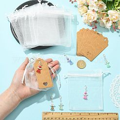 アングルガラスペンダント装飾  カニカンチャーム  オーガンジーギフトバッグ付き  紙の値札とジュートコード  37~37.5x14x6mm&nbsp;HJEW-FS0001-07
