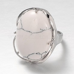 調整可能な楕円形の真鍮天然ハウライトワイドバンドリング  17mm  トレイ：28x22mm&nbsp;RJEW-L062-03B