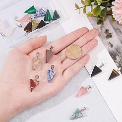 三角形の宝石のペンダント  プラチナトーンの真鍮パーツ  25x15x5.5mm  穴：6.5x3.5mm&nbsp;G-FH0001-02
