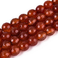 天然カーネリアン（染色・加熱）ビーズ連売り  多面カットラウンド  7.5~8mm  穴：1mm  約46個/連  14.17~14.37''（36~36.5センチメートル）&nbsp;G-T139-93