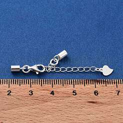 スターリングシルバーカーブチェーンエクステンダー925個  カニカンとコードエンドを備えたエンドチェーン  ハートチェーンタブ  s925スタンプあり  銀  23.5mm&nbsp;STER-G039-03D-S