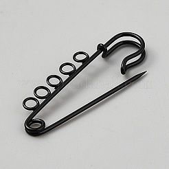 スプレープリントの鉄製ブローチ金具  キルトピン  カン付き  ブラック  16x50x5mm  穴：3mm&nbsp;IFIN-WH20004-07B-07