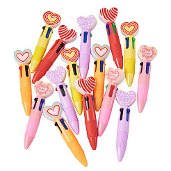 15Pcs 5 Colors Plastic Heart 4-in-1 Ballpoint Pen&nbsp;AJEW-TA0005-81