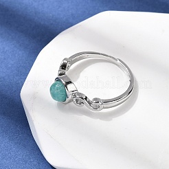 ナチュラルアマゾナイトフィンガー指輪  ラウンド  ラックメッキ真鍮のパーツ  プラチナ  8mm  内径：17~18mm&nbsp;RJEW-A084-04P-08