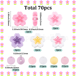 70 個 10 スタイルのシリコーンビーズ  フラワー＆ラウンド  焦点ビーズ  ミックスカラー  15~28x15~28.5x9.5~15mm  穴：2~2.5mm&nbsp;SIL-SC0003-25