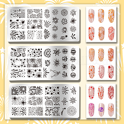 ステンレス鋼の DIY ネイルアート テンプレート  テンプレートツール  長方形  花火  12x6cm  3個/セット&nbsp;MRMJ-WH0092-042