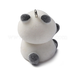 フロッキー動物樹脂ペンダント  プラチナ鉄ループ付き  パンダ  35x24x23.5mm  穴：2.5mm&nbsp;FIND-S001-06D